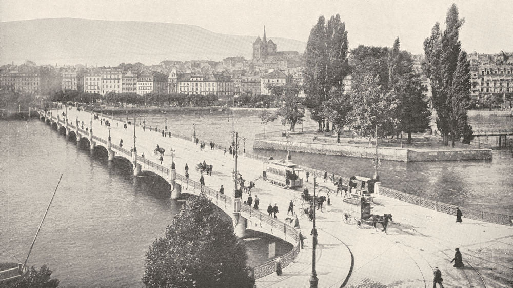 SWITZERLAND. Genève. Le pont du mont- blanc et L'ile Rousseau 1900 old print